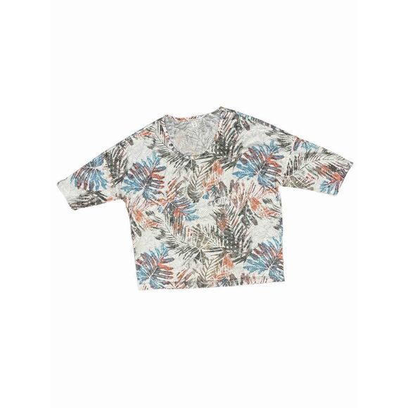 TRIBAL‎ Jeans Short Drop Sleeve Tee Top Multi-color leaf print - Picture 1 of 6